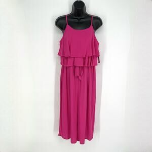 Glamour NWT Women's Ruffle Accents Jumpsuit Wide Leg Size M Hot Fuchsia Pink